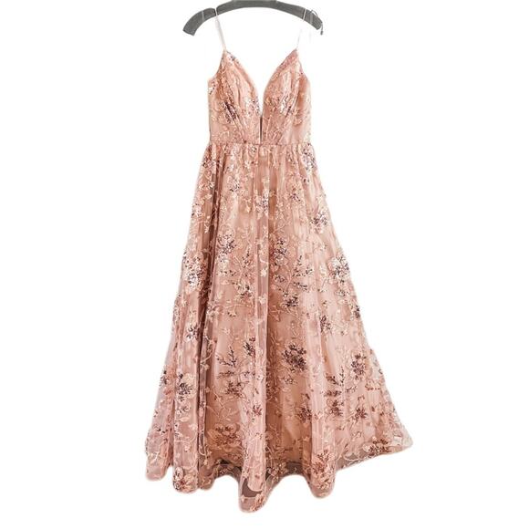Cinderella Divine | Dusty Rose Pink Sleeveless Deep-V Formal Sequin Sparkle Gown - Picture 2 of 11